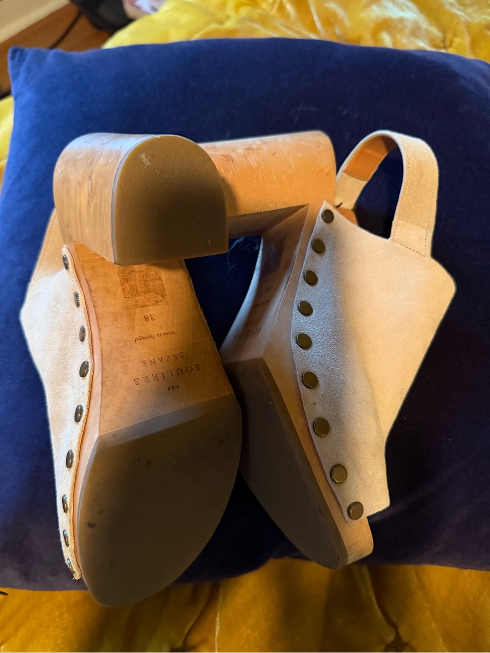 Sezane Sculpted Neutral Suede Clog Sandals - Size 38